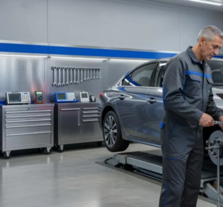 Technicien automobile effectuant un entretien préventif sur un véhicule